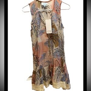 NWT Taj by Sabrina Crippa Dress Pastel Tropical Print Midi SZ S Hand Embroidered